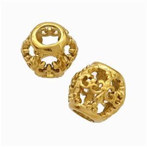 Titanium Steel Barrel Beads Large Hole Hollow Fleur De Lis Gold Plated, approx 9-10mm, 4mm hole