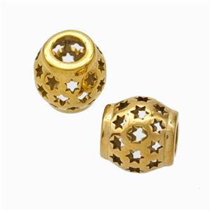 Titanium Steel Barrel Beads Large Hole Hollow Star Gold Plated, approx 9-10mm, 4mm hole