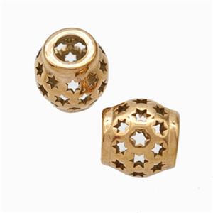 Titanium Steel Barrel Beads Large Hole Hollow Star Rose Gold, approx 9-10mm, 4mm hole