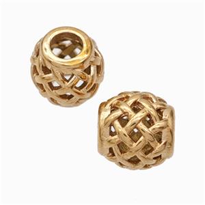 Titanium Steel Round Beads Large Hole Hollow Rose Gold, approx 9-10mm, 4mm hole