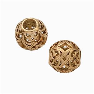 Titanium Steel Round Beads Large Hole Hollow Rose Gold, approx 9-10mm, 4mm hole