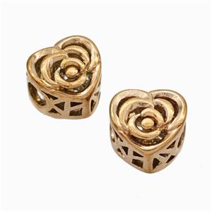 Titanium Steel Heart Beads Large Hole Hollow Rose Gold, approx 10-11mm, 4mm hole