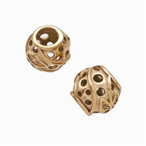 Titanium Steel Round Beads Large Hole Hollow Rose Gold, approx 9-10mm, 4mm hole