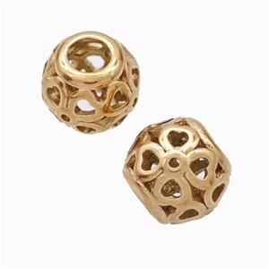 Titanium Steel Round Beads Large Hole Hollow Rose Gold, approx 9-10mm, 4mm hole