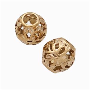 Titanium Steel Round Beads Large Hole Hollow Rose Gold, approx 9-10mm, 4mm hole