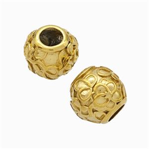 Titanium Steel Round Beads Large Hole Flower Gold Plated, approx 9-10mm, 4mm hole