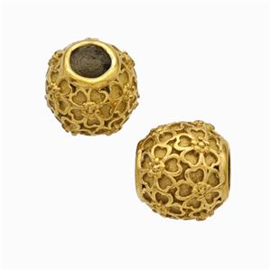 Titanium Steel Round Beads Large Hole Flower Gold Plated, approx 9-10mm, 4mm hole