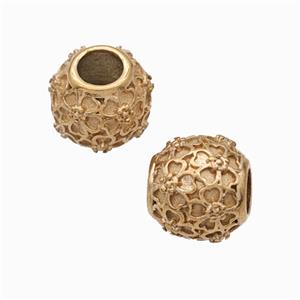 Titanium Steel Round Beads Large Hole Flower Rose Gold, approx 9-10mm, 4mm hole