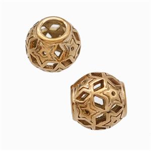 Titanium Steel Round Beads Large Hole Hollow Star Rose Gold, approx 9-10mm, 4mm hole