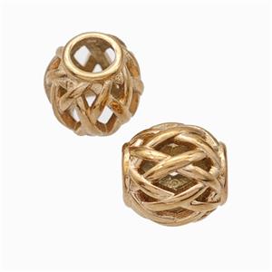 Titanium Steel Round Beads Large Hole Hollow Rose Gold, approx 9-10mm, 4mm hole