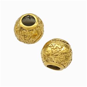 Titanium Steel Round Beads Large Hole Leaf Gold Plated, approx 9-10mm, 4mm hole