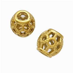 Titanium Steel Barrel Beads Large Hole Hollow Gold Plated, approx 9-10mm, 4mm hole