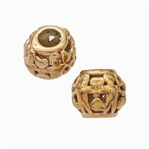 Titanium Steel Round Beads Large Hole Hollow Rose Gold, approx 9-10mm, 4mm hole