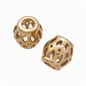 Titanium Steel Barrel Beads Large Hole Hollow Rose Gold, approx 9-10mm, 4mm hole