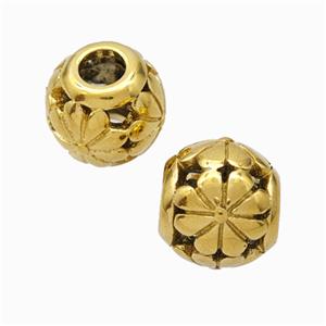 Titanium Steel Round Beads Large Hole Hollow Flower Gold Plated, approx 9-10mm, 4mm hole