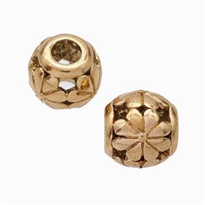 Titanium Steel Round Beads Large Hole Hollow Flower Rose Gold, approx 9-10mm, 4mm hole