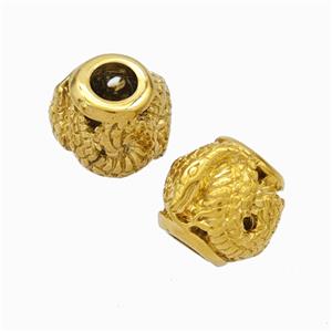 Titanium Steel Round Beads Large Hole Hollow Snake Gold Plated, approx 9-10mm, 4mm hole