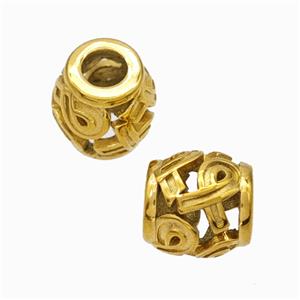 Titanium Steel Barrel Beads Large Hole Hollow Awareness Ribbons Gold Plated, approx 9-10mm, 4mm hole