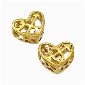 Titanium Steel Heart Beads Zodiac Sagittarius Large Hole Hollow Gold Plated, approx 12mm, 4mm hole