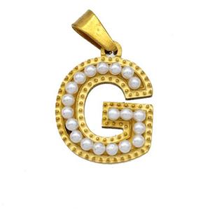 Stainless Steel Pendant Pave Pearlized Resin Letter-G Gold Plated, approx 10-15mm