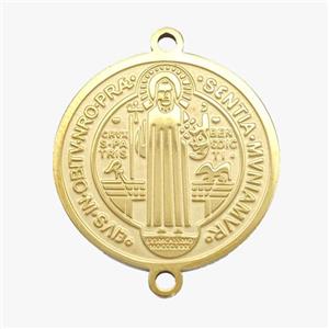 Stainless Steel Connector Medal Jesus Circle Gold Plated, approx 20mm