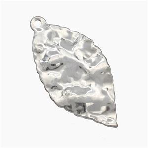 Raw Stainless Steel Leaf Pendant Hammered, approx 18-34mm