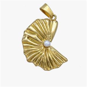 Stainless Steel Leaf Pendant Pave Pearlized Resin Gold Plated, approx 18-22mm