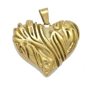 Stainless Steel Heart Pendant Gold Plated, approx 20-25mm