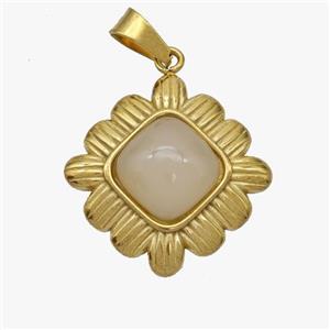 Stainless Steel Flower Pendant Pave Jade Gold Plated, approx 20mm