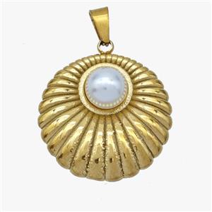 Stainless Steel Flower Pendant Pave Pearlized Resin Gold Plated, approx 22mm