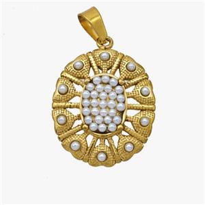 Stainless Steel Flower Pendant Pave Pearlized Resin Gold Plated, approx 17-20mm