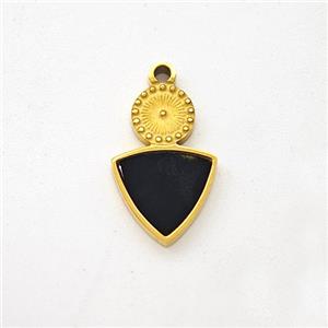 Stainless Steel Triangle Pendant Pave Black Acrylic Gold Plated, approx 8-13mm