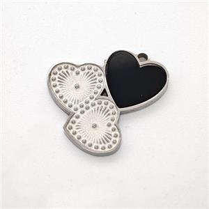 Raw Stainless Steel Heart Pendant Pave Black Acrylic Cluster, approx 16mm