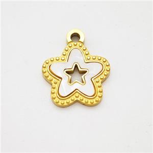 Stainless Steel Star Pendant Pave Shell Hollow Gold Plated, approx 12.5mm