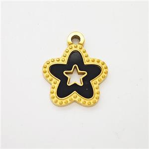 Stainless Steel Star Pendant Pave Black Acrylic Hollow Gold Plated, approx 12.5mm