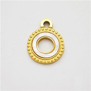 Stainless Steel Circle Pendant Pave Shell Hollow Gold Plated, approx 12mm