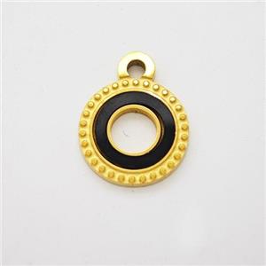 Stainless Steel Circle Pendant Pave Black Acrylic Hollow Gold Plated, approx 12mm