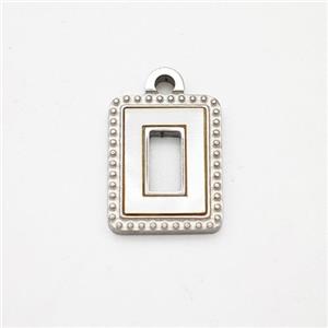 Raw Stainless Steel Rectangle Pendant Pave Shell, approx 10-12mm