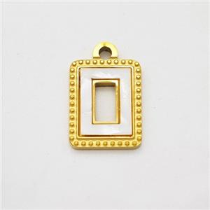 Stainless Steel Rectangle Pendant Pave Shell Gold Plated, approx 10-12mm