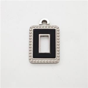 Raw Stainless Steel Rectangle Pendant Pave Black Acrylic, approx 10-12mm