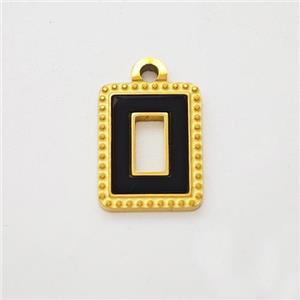 Stainless Steel Rectangle Pendant Pave Black Acrylic Gold Plated, approx 10-12mm