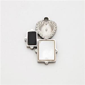 Raw Stainless Steel Heart Rectangle Pendant Pave Shell Acrylic, approx 10-13mm