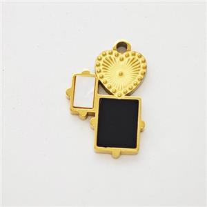 Stainless Steel Heart Rectangle Pendant Pave Shell Acrylic Gold Plated, approx 10-13mm