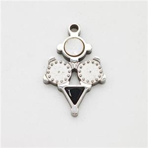 Raw Stainless Steel Clock Pendant Pave Shell Acrylic, approx 10-13mm