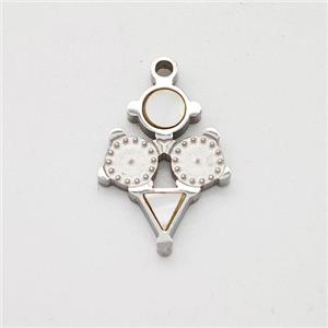 Raw Stainless Steel Clock Pendant Pave Shell, approx 10-13mm