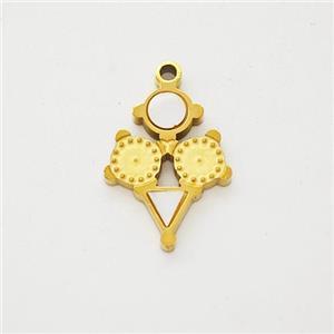 Stainless Steel Clock Pendant Pave Shell Gold Plated, approx 10-13mm