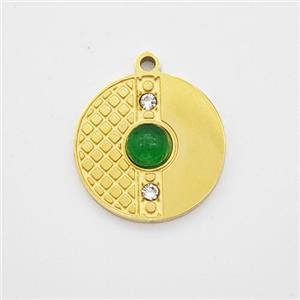 Stainless Steel Sun Pendant Pave Green Jade Rhinestone Gold Plated, approx 14mm