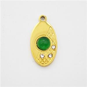 Stainless Steel Leaf Pendant Pave Green Jade Rhinestone Gold Plated, approx 8-14mm