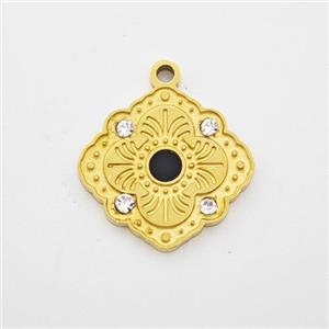 Stainless Steel Flower Pendant Pave Rhinestone Gold Plated, approx 14mm