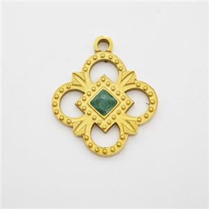 Stainless Steel Flower Pendant Green Painted Gold Plated, approx 14.5mm